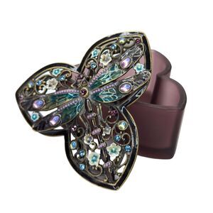 Dragonfly Glass Trinket Jewelry Box Enamel Crystal Lid Purple Fairy Keepsake